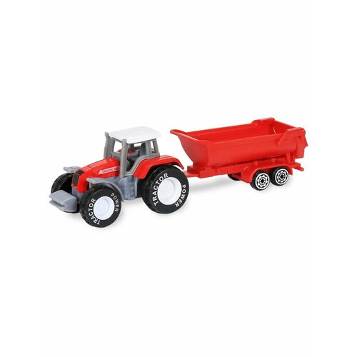 Модель трактора с прицепом 16 см, красный, 1 шт. коллекционная модель металлическая газ м20 победа с прицепом машинки для мальчиков масштаб 1 43 длина с прицепом 16 5 см