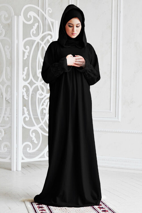 Платье Hayat, вискоза, свободный силуэт, макси, капюшон, размер 42-52, черный
