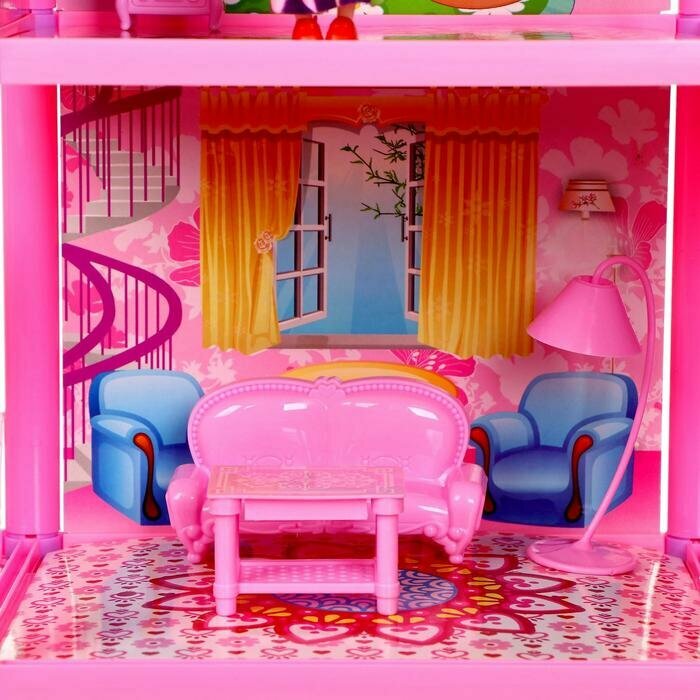 Дом для кукол КНР "Коттедж" 3 этажа, с куклами, с аксессуарами, для кукол до 10 см (DSJ588-2)