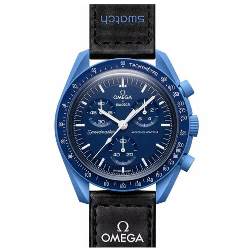 фото Наручные часы swatch наручные часы swatch omega x swatch mission to neptune (so33m100), оригинал (обхват кисти до 190-200 мм), синий, синий