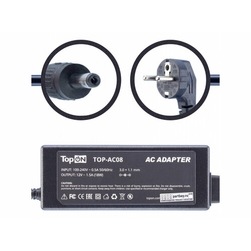 Блок питания TOP-AC08 для Acer 12V 1.5A 3.0x1.1mm 18W PSA18R-120P зарядное устройство блок питания для планшета psa18r 120p