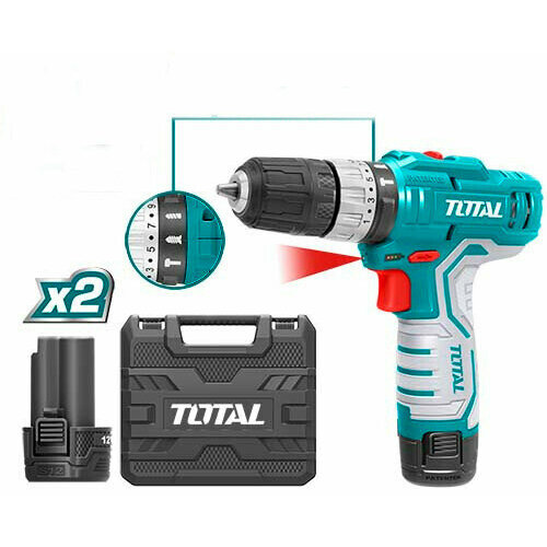 Аккумуляторная дрель-шуруповерт TOTAL 12В 20Нм 15Ач Li-Ion аккум 2 скорости 552000₽