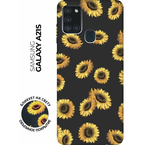 Матовый чехол Sunflowers для Samsung Galaxy A21s / Самсунг А21с с 3D эффектом черный матовый чехол bull shit для samsung galaxy a21s самсунг а21с с 3d эффектом черный
