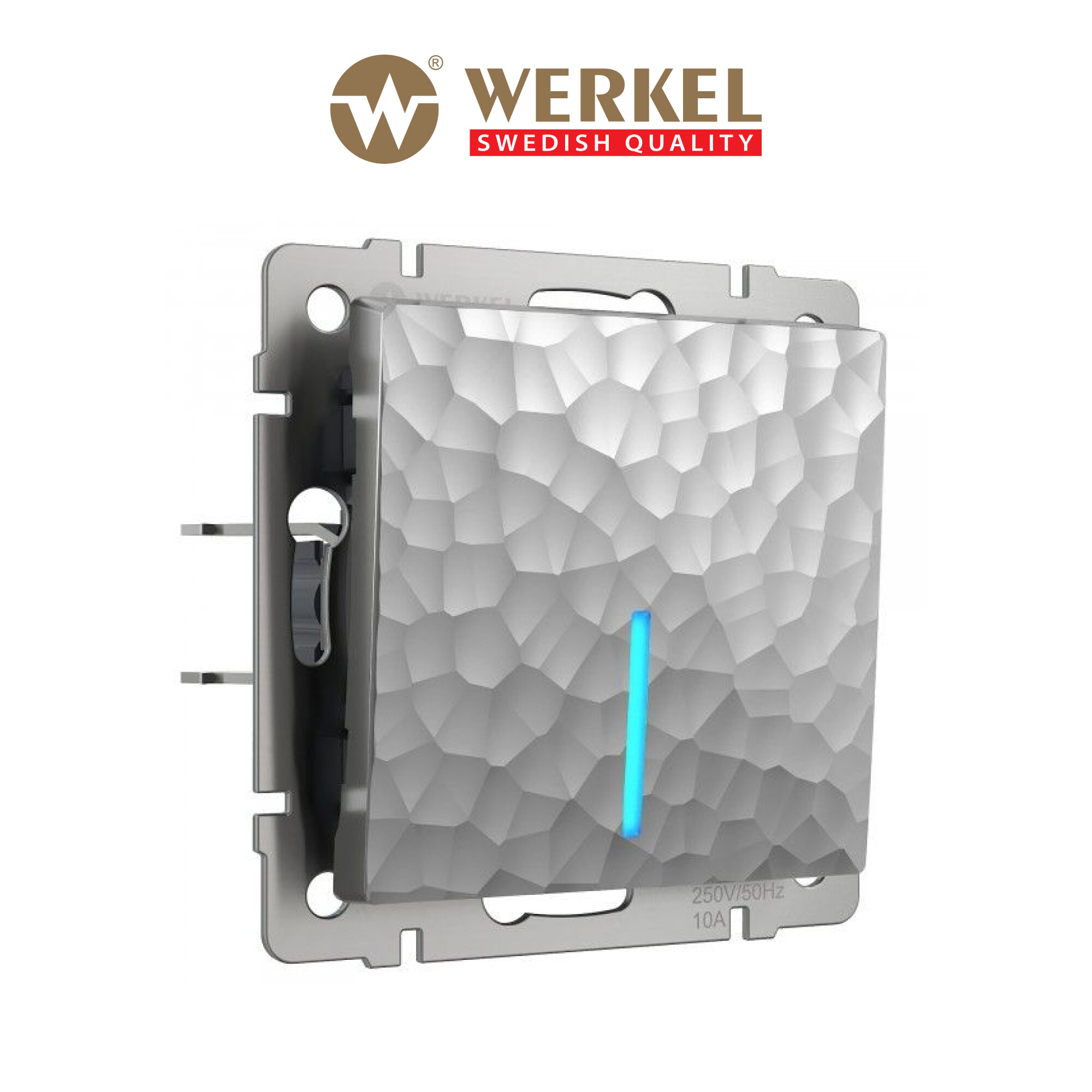 Проходной выключатель/переключатель одноклавишный с подсветкой Werkel Hammer W1212106 серебряный IP20