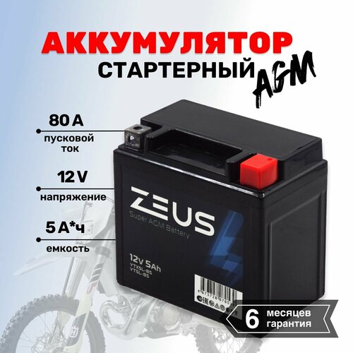 Аккумулятор стартерный для мотоциклаквадроцикласкутера ZEUS SUPER AGM 5 Ач о п Обратная полярность YTX5L-BS UTX5L-BS CT 1205 3510₽