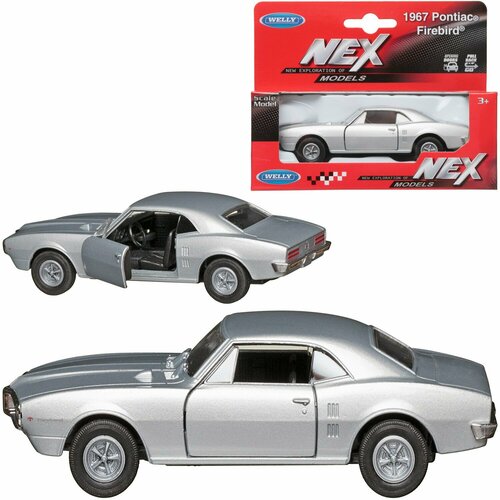 Машинка Welly 1:38 1967 PONTIAC FIREBIRD серебряная 43715W/серебряная машинка welly 1967 pontiac firebird серый модель машины 1 38 с пружинным механизмом