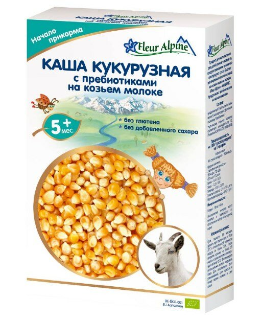 Каша Fleur Alpine кукурузная на козьем молоке с пребиотиками, с 5 месяцев, 200 гр.