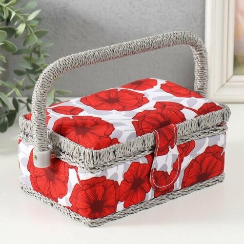 Шкатулка для рукоделия Красные маки на белом 18х12х95 см 3742₽
