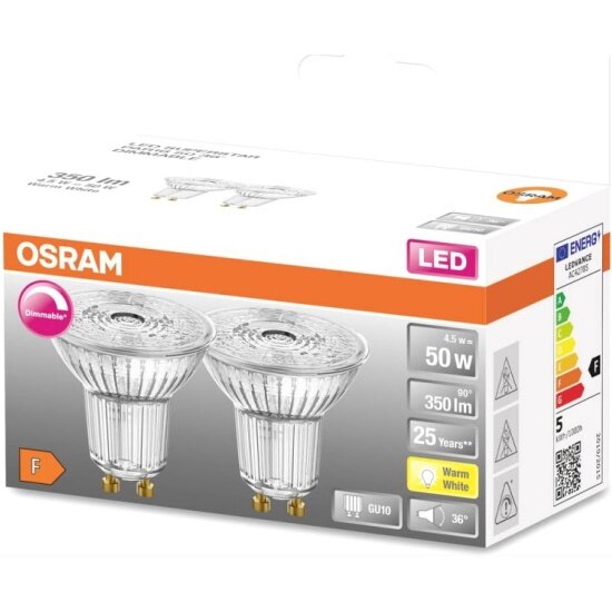 Светодиодная лампа Ledvance-osram LSSPR16D5036 DIM 4,5W/927 230V 36° 350lm GU10 Экопак 1X2шт - LED OSRAM