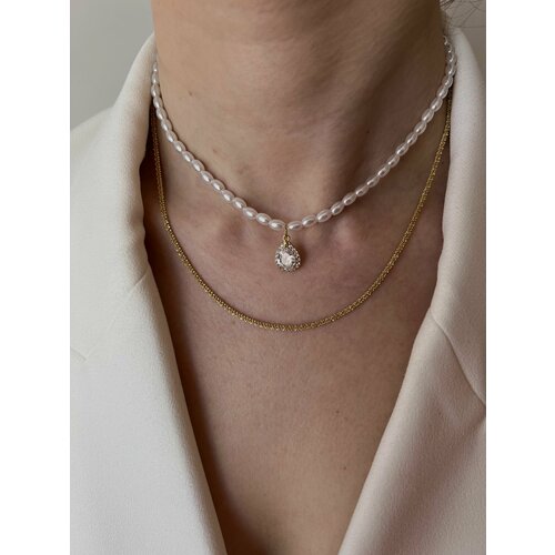 Цепь, длина 45 см, белый, золотой