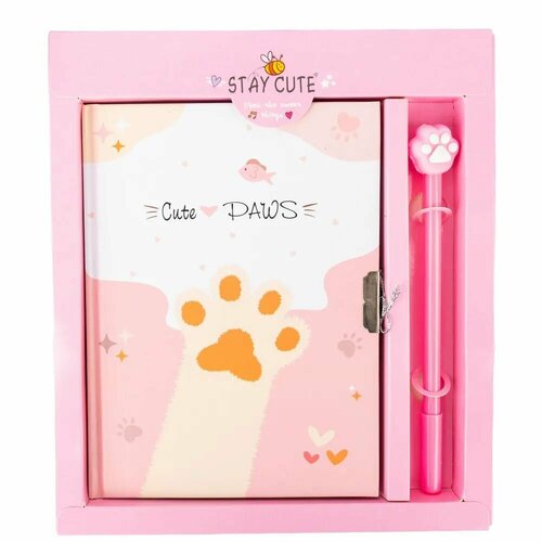 Набор Cute Paws блокнот на замке с ручкой Лапка розовый 399₽