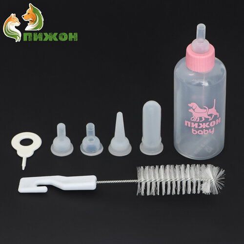 Набор для вскармливания Пижон бутылочка 60 мл с 4 сосками и ершиком розовый 396₽