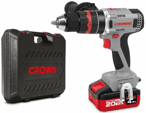 Шуруповерт аккумуляторный CROWN BL CT21093HMX-4 BMC ударный, бесщёточный (20В, 2акк*4.0Ач LiIon, 2,05 кг, 75нм)