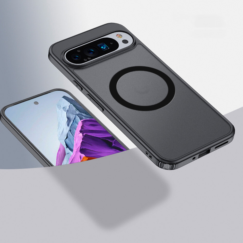 Чехол с Magsafe Google Pixel 9 / 9 Pro прозрачный матовый с черным бортом WLONS — фото 1