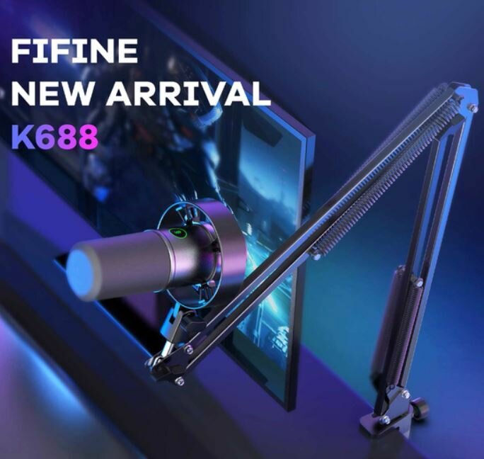 Микрофон FIFINE K688 для компьютера студийный, игровой, для стримов, металл, питание USB, черный
