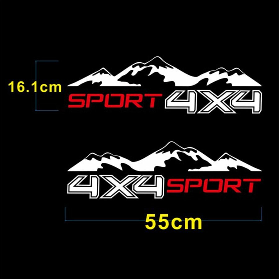 2 x Автомобильная Наклейка В Форме Горы (Белый + красный) Для JEEP SUV Truck Decal Offroad 4x4