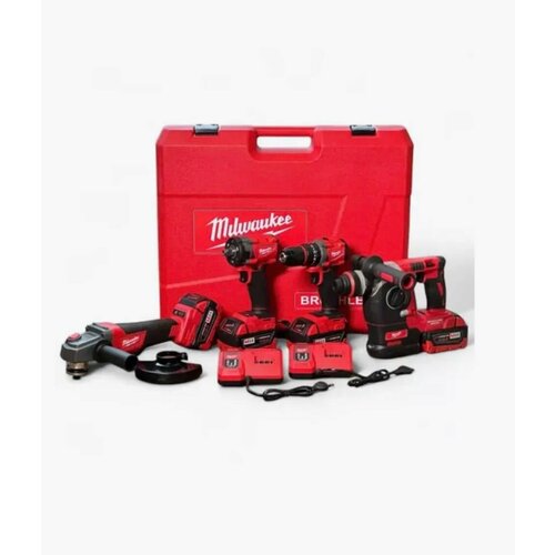 Набор аккумуляторного электроинструмента инструмента Milwaukee 4в1 с 4 АКБ ШуруповертБолгаркаПерфораторГайковерт 18V 17500₽