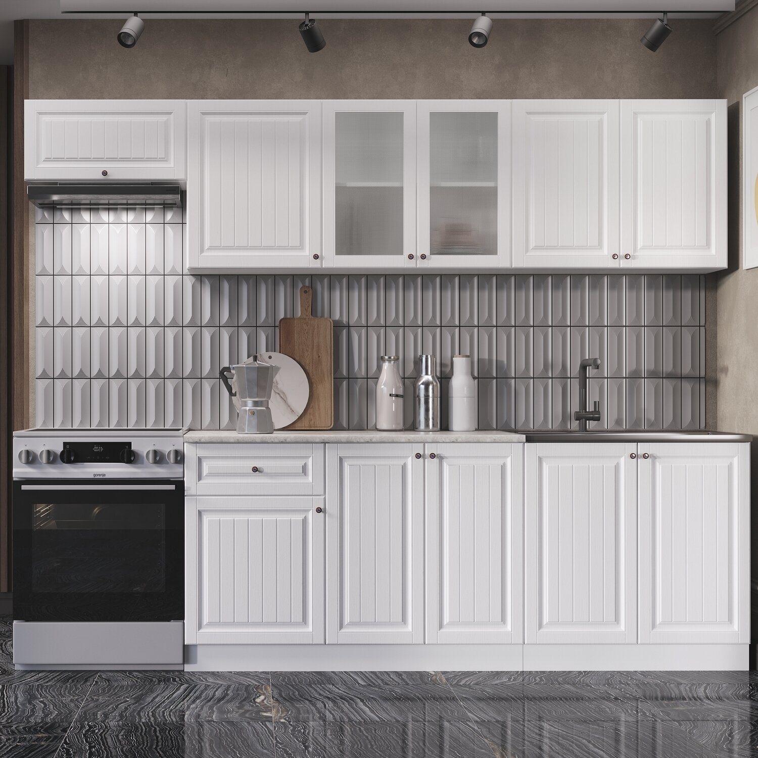 Кухонный гарнитур, готовый комплект Хозяюшка 2.6 метра Акация белая