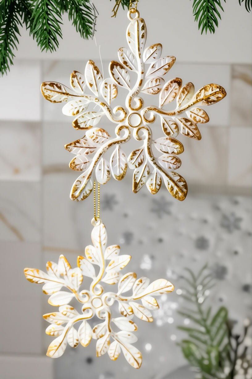 Набор ёлочных украшений снежинки 'латгар' пластик белый и золотой 11 см 2 шт Winter Deco 1000426