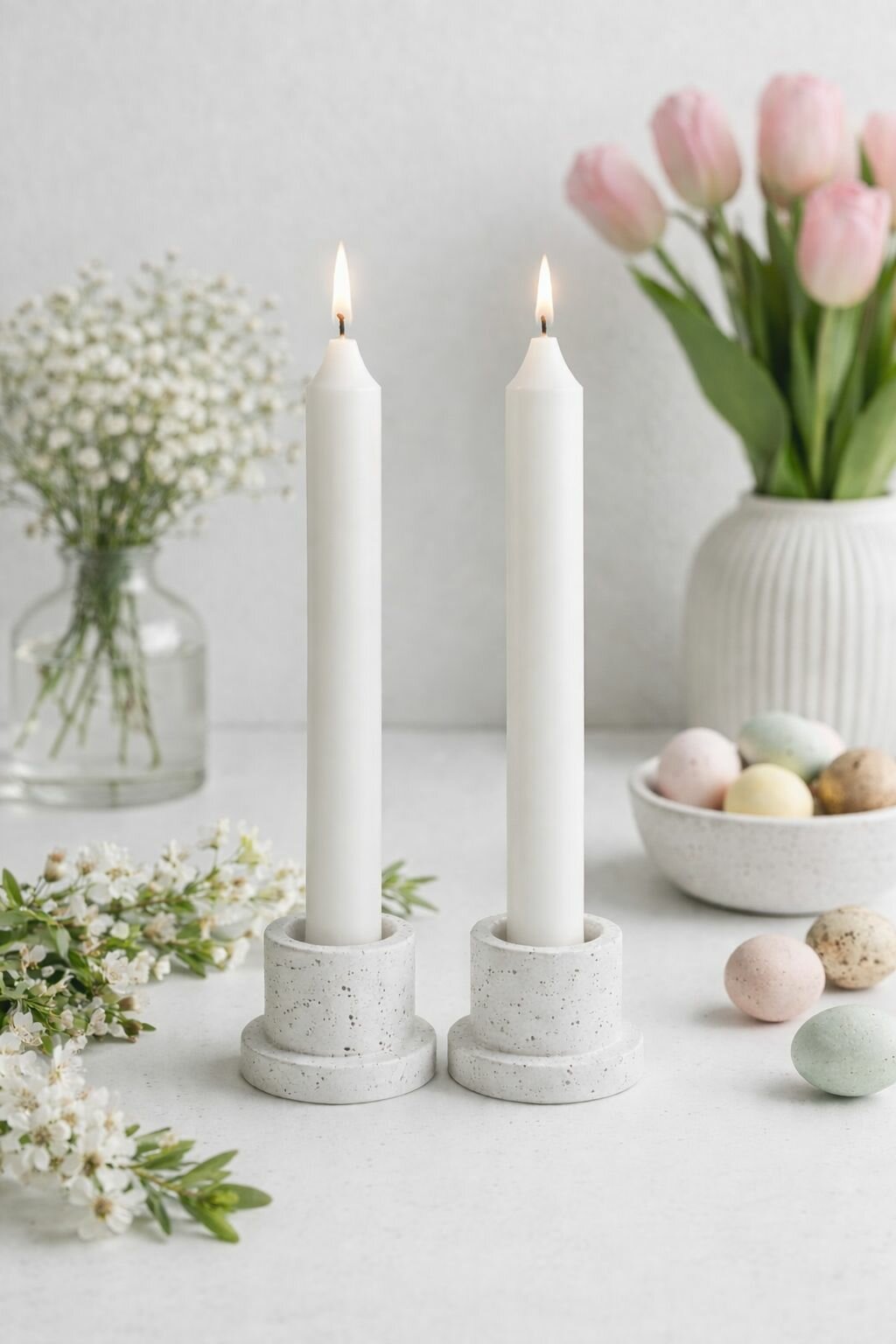 Подсвечники для свечей набор 2 шт гипсовые белые декоративные, декор к Пасхе