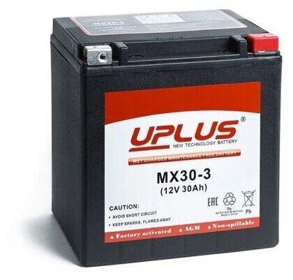 Аккумулятор UPLUS LEOCH MX30-3 (EPS1230 YB30L-B) 12В 30Ач 440CCA 166x131x175 мм Обратная (-+)