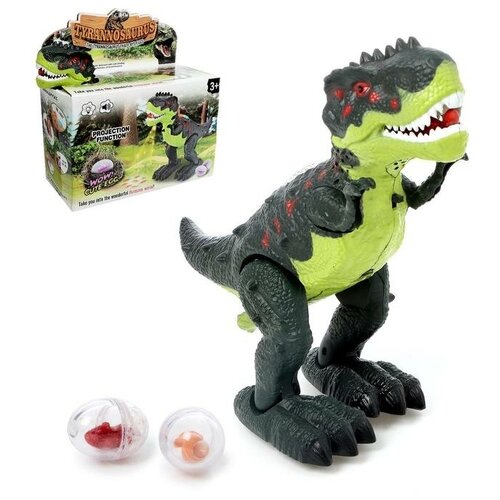Динозавр «Рекс», откладывает яйца, проектор, свет и звук, работает от батареек, цвет зелёный динозавр трицератопс откладывает яйца проектор свет и звук цвет коричневый 1шт