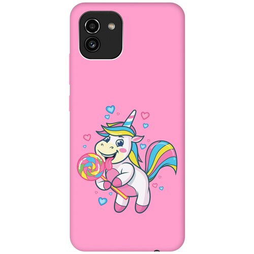 Матовый чехол Unicorn and candy для Samsung Galaxy A03 / Самсунг А03 с 3D эффектом розовый матовый чехол unicorn and candy для samsung galaxy a24 самсунг а24 с 3d эффектом розовый