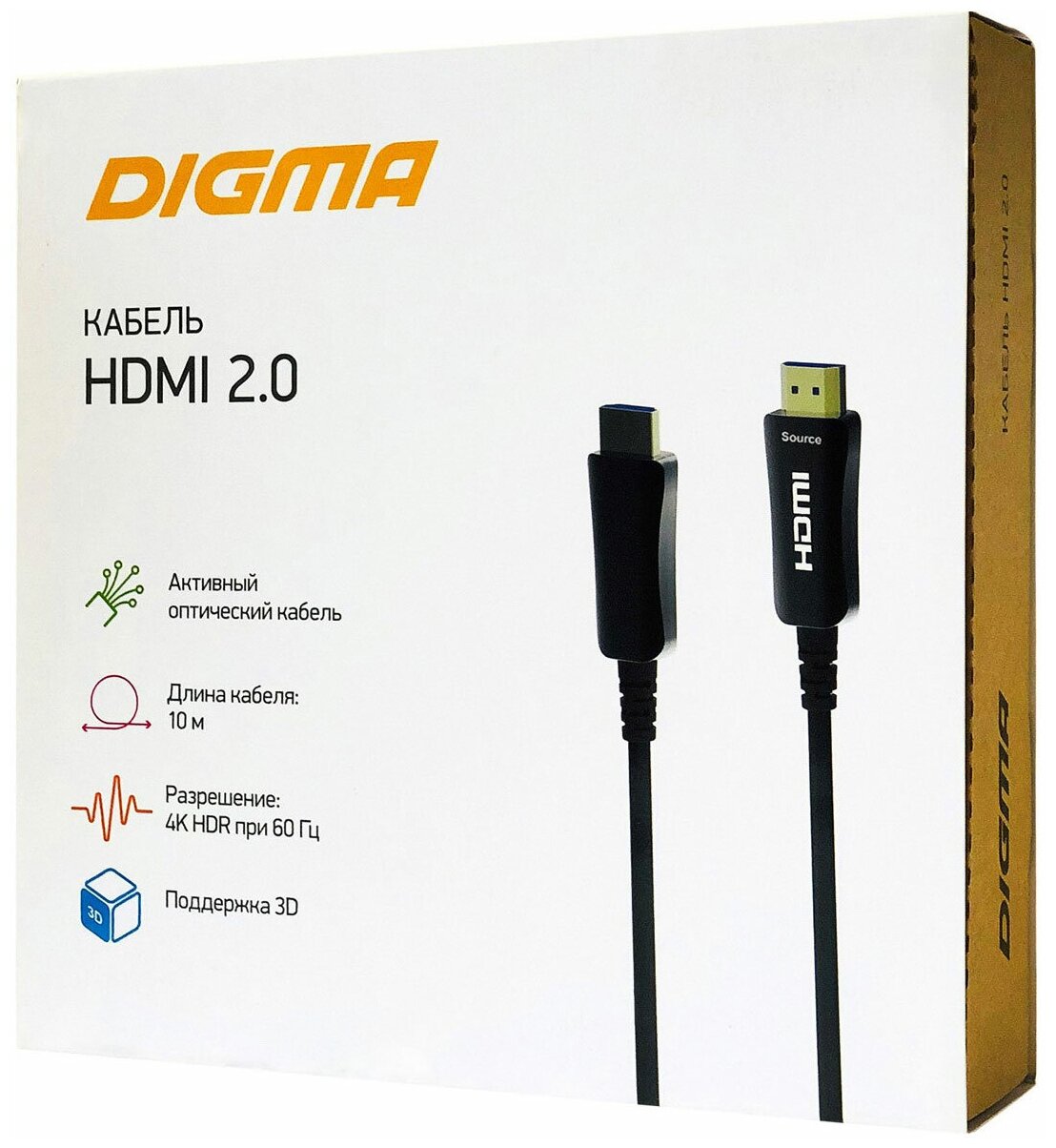 Кабель аудио-видео DIGMA HDMI 2.0 AOC, HDMI (m) - HDMI (m) , ver 2.0, 10м, GOLD черный [bhp aoc 2.0-10] - фото №7
