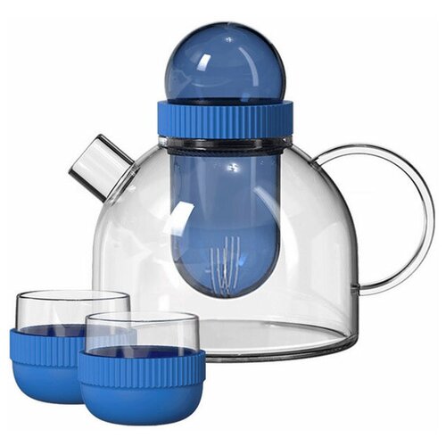 Заварочный чайник и две чашки KissKissFish BoogieWoogie Teapot with cup (синий)