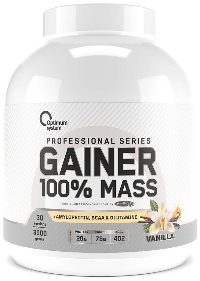 Гейнер Optimum system Gainer 100% Mass (3000 г), ваниль