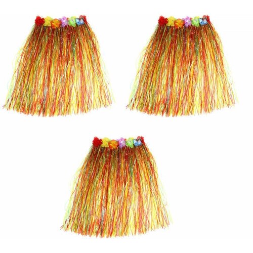гавайская юбка разноцветная Гавайская юбка разноцветная с цветочками, 40 см (Набор 3 шт.)