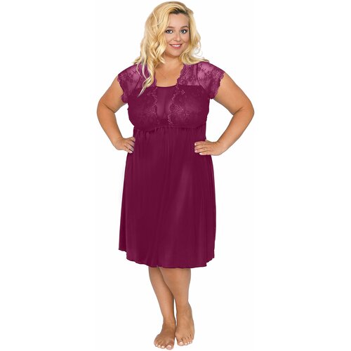 Сорочка plus size из эластичной микрофибры с лифом из кружевного полотна (Размер: 5X) (Цвет: сливовый)