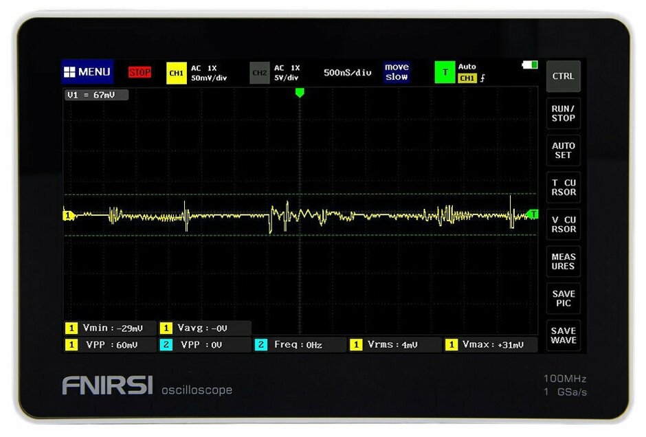 Осциллограф Fnirsi 1013D, 2-к, 100МГц, 1ГВ/с, 7", 800*480, USB