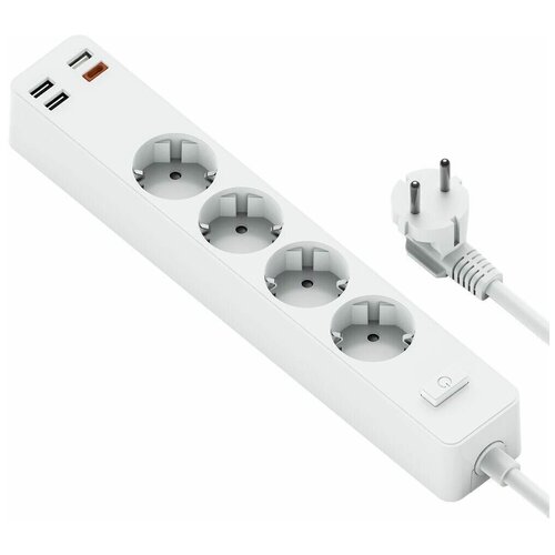 Сетевой удлинитель c USB разъемами WiWU Power Strip Socket with 4 x AC + 3 x USB + 20W Type-C PD Белый сетевой фильтр wiwu power strip eu 4 ac 3 usb 1 usb c pd20w 160см белый