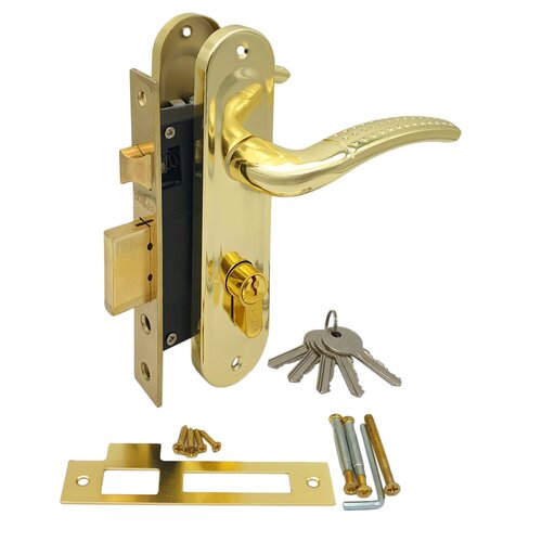 Замок врезной с ручками на планке ключ-ключ SOLLER 61/106PB золото