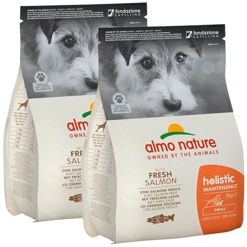 ALMO NATURE ADULT DOG SMALL & SALMON для взрослых собак маленьких пород с лососем (2 + 2 кг) almo nature daily menu adult dog veal