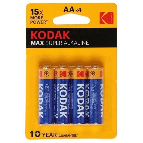 Kodak Батарейка алкалиновая Kodak Max, AA, LR6-4BL, 1.5В, блистер, 4 шт. батарейка алкалиновая kodak max aa lr6 4bl 1 5в блистер 4 шт