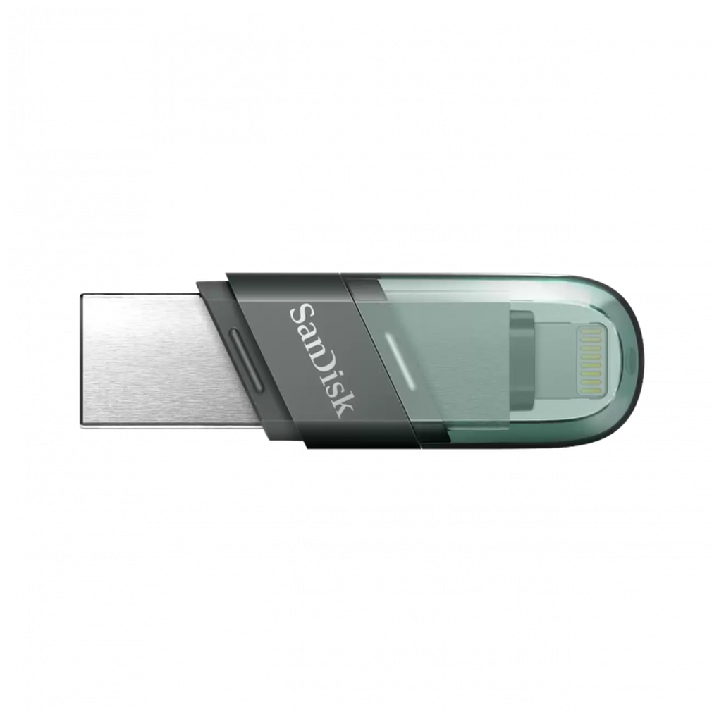 Флеш-накопитель SanDisk 256ГБ iXpand Flash Drive Flip разъемы Lightning/USB-A. Цвет: серебристо-зеленый