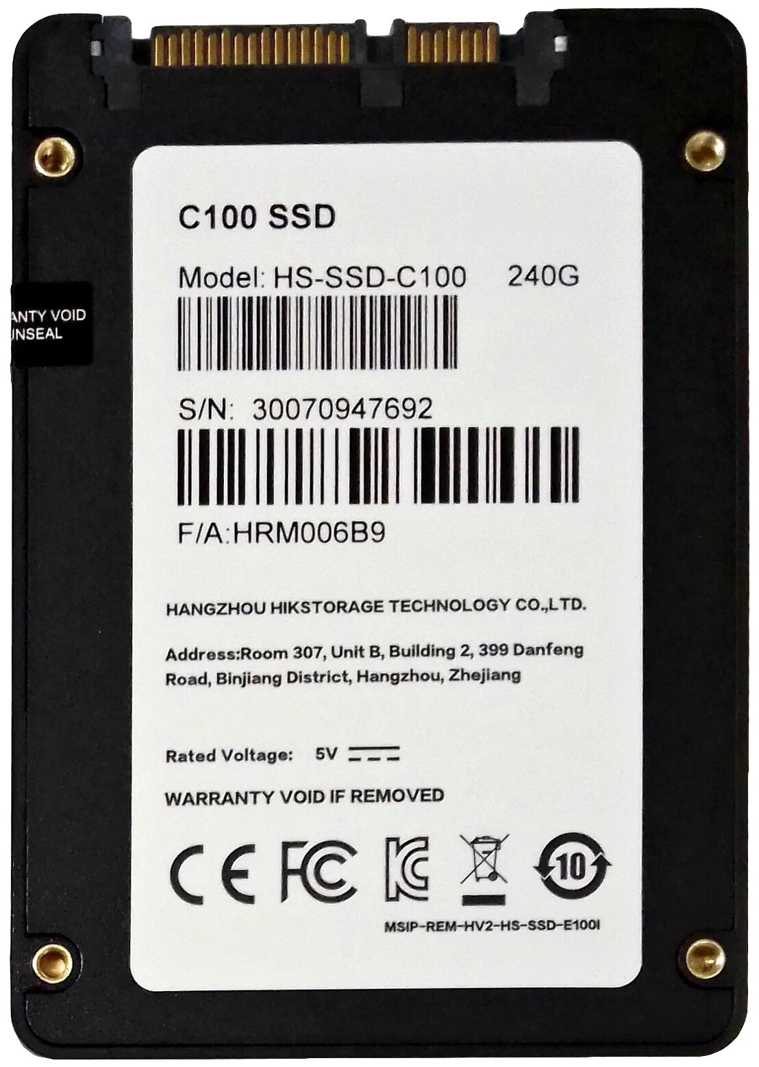 Накопитель SSD 2.5'' HIKVISION C100 240GB SATA 6Gb/s TLC 500/350MB/s IOPS 48K/28K MTBF 2M 7mm - фото №3