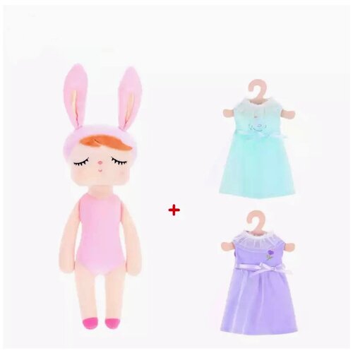Мягкая куколка Сплюшка, бренда Metoo, плюшевая игрушка Зайка в розовом цвете и 2 нарядных платья