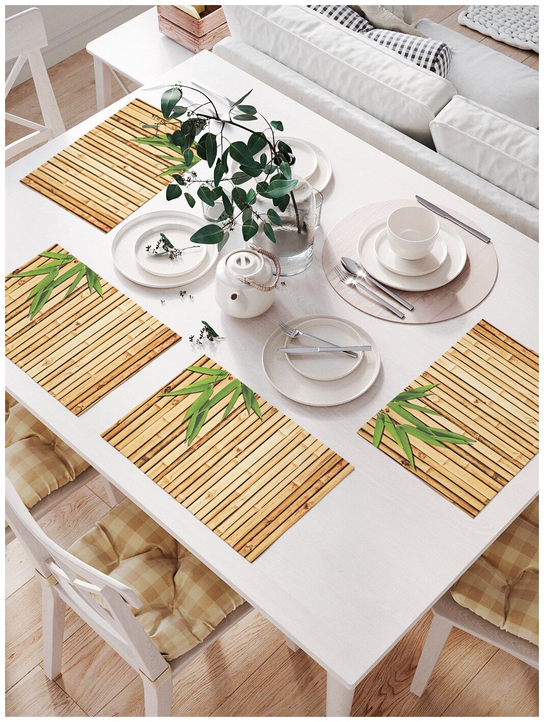 Комплект тканевых салфеток JoyArty "Листья бамбука" для сервировки стола, 32x46 см, 4шт. - фотография № 1