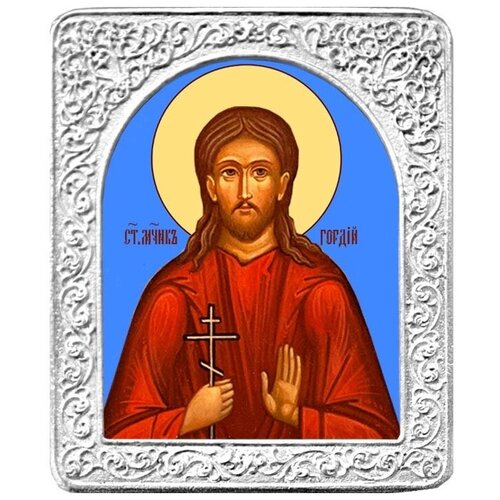 Святой Гордий. Маленькая икона в серебряной раме. 4,5 х 5,5 см. святой антоний печерский маленькая икона в серебряной раме 4 5 х 5 5 см