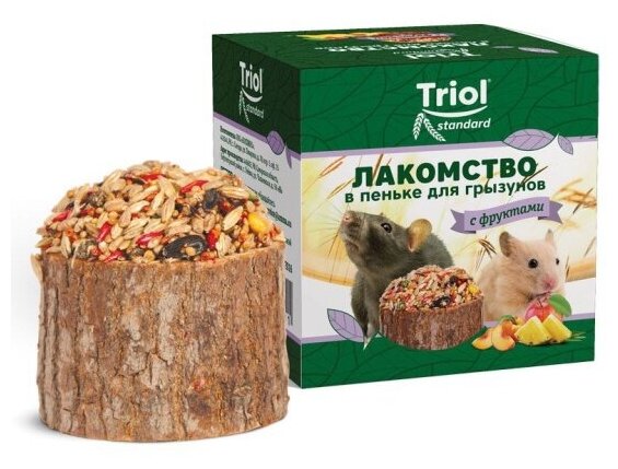 Лакомство Triol Standard в пеньке для мелких грызунов с фруктами, 70г