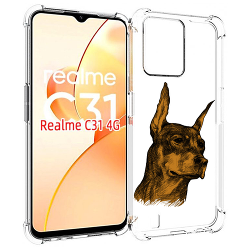 Чехол MyPads скетч доберман для OPPO Realme C31 задняя-панель-накладка-бампер