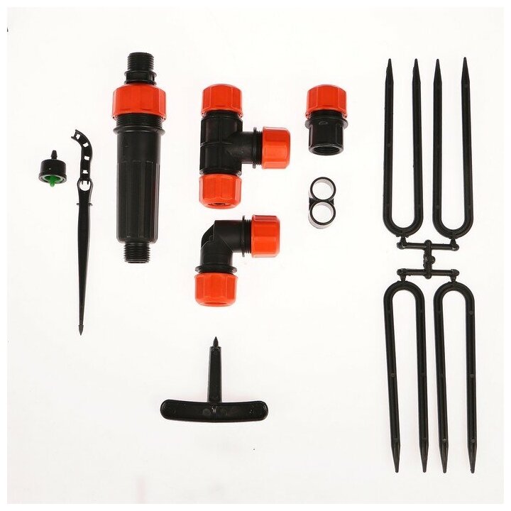 Капельный полив ЖУК от водопровода на 60 растений. "холодный полив"; выдерживает высокое давление и перепады высот;комплектация: цанговые соединения, компенсированные капельницы DR. DROP, стрелки, мик - фотография № 19