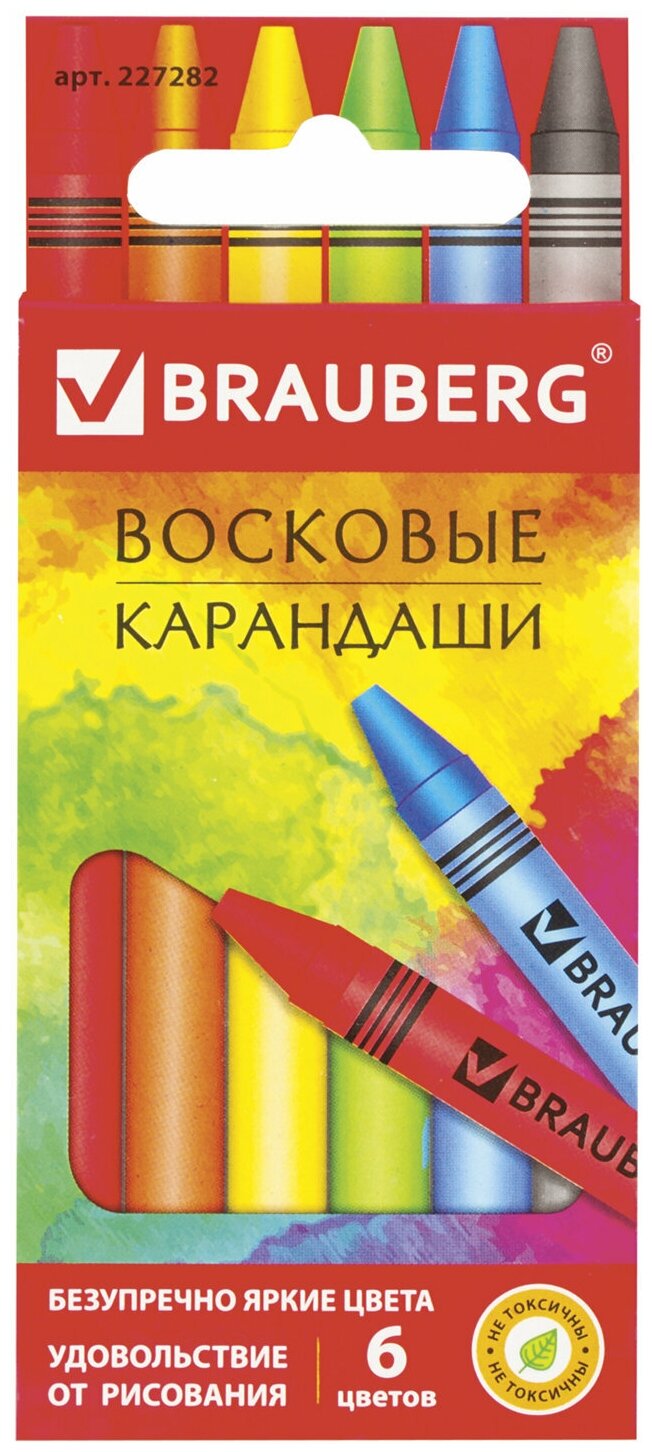 Восковые мелки BRAUBERG "академия", набор 6 цветов, 227282 (цена за 24 шт)