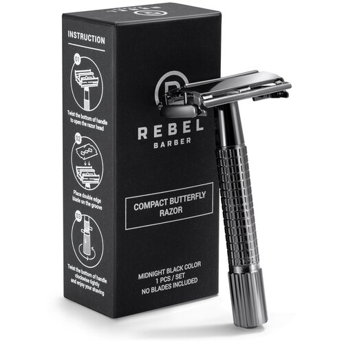 T-образный Бритвенный станок-бабочка REBEL BARBER Compact Midnight Black