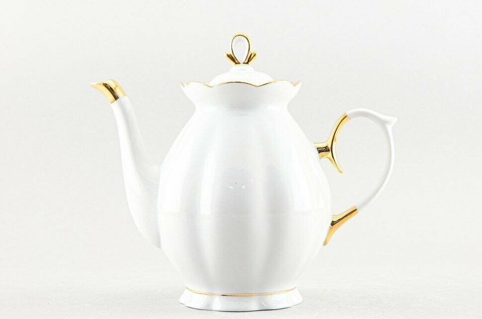 фото Чайник заварочный 1000 мл Добрушский фарфоровый завод Елена Заводной край золотом