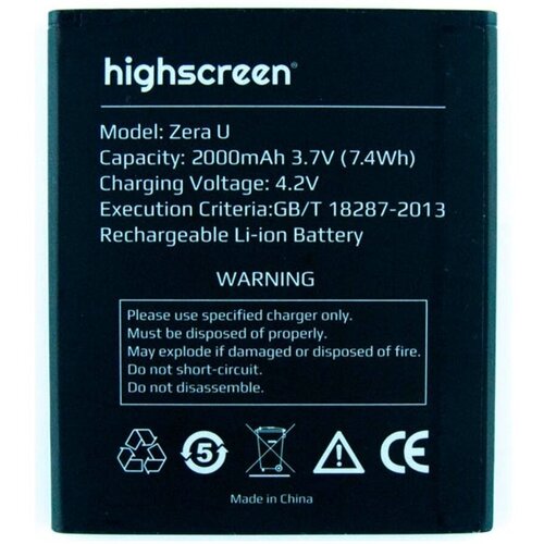 Аккумулятор для Highscreen Zera U (2000mAh) аккумулятор для телефонов highscreen zera u