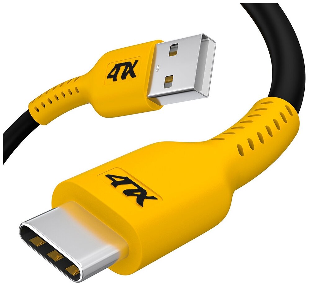 Кабель USB TypeC для зарядки и передачи данных черный; желтый 1.0м